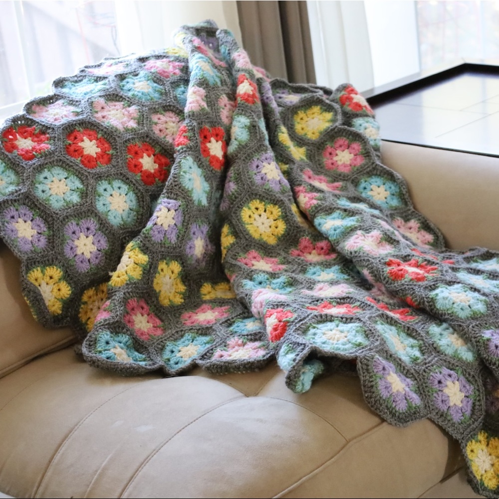 Handmade crochet granny square blanket